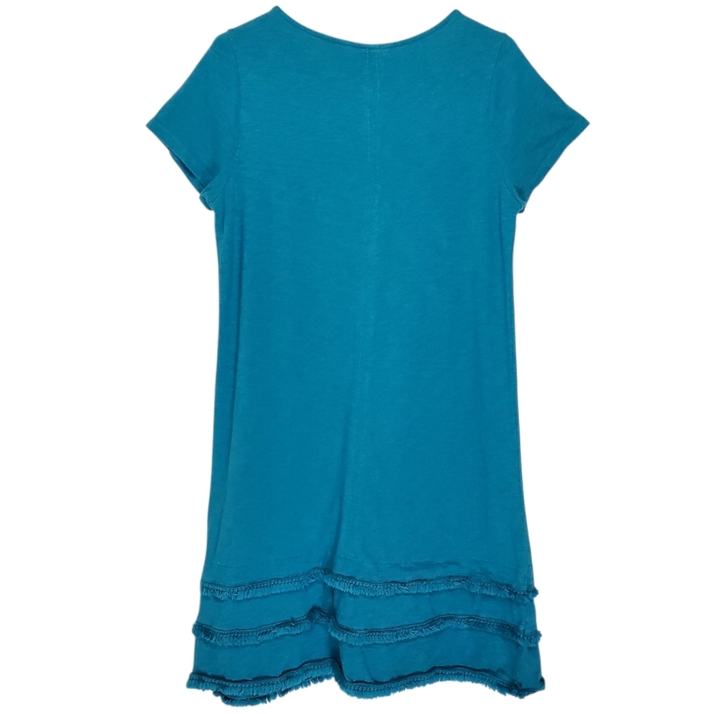 7598 * Soft Surroundings Womens Teal Aqua Short Sleeve Fringe Dress Size M - Picture 2 of 7